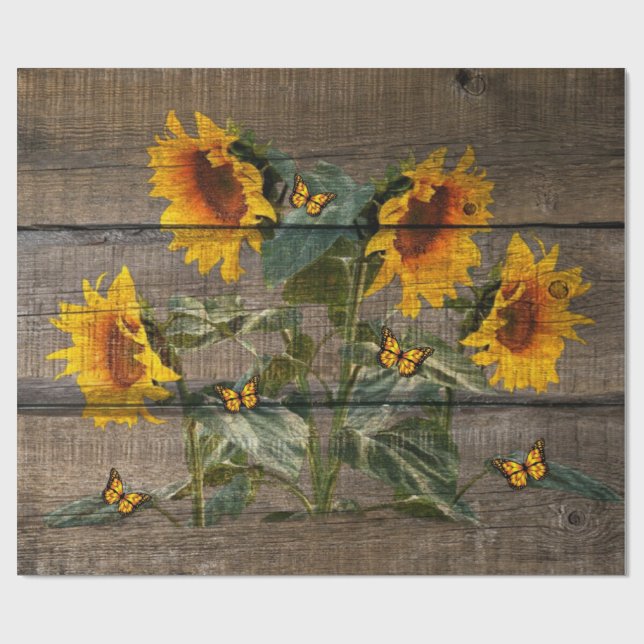 Rustiska solblommor Butterflies Barn Board Presentpapper (Platt)