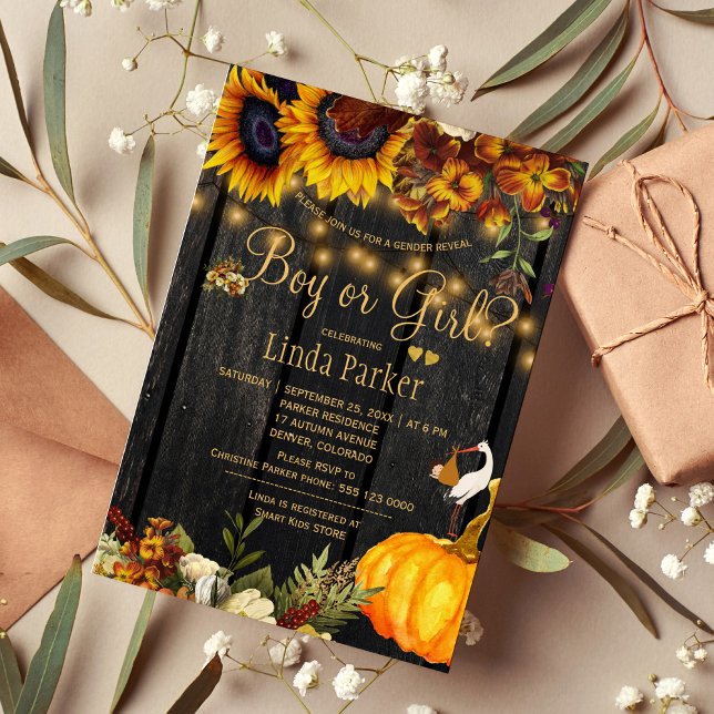 Rustiska solblommor faller i genderna för babydusc inbjudningar (Skapare uppladdad)