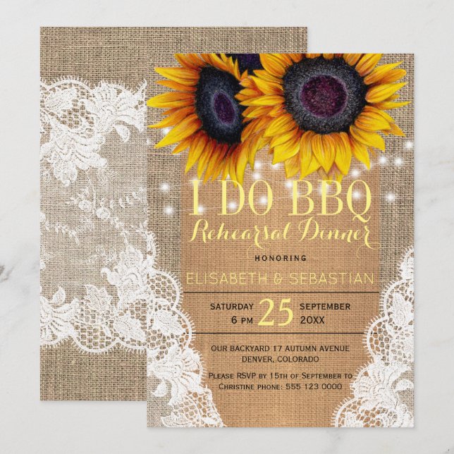 Rustiska solblommor I GÖR BBQ-repetitionsmiddag Inbjudningar (Fram/baksida)