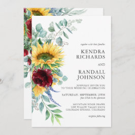 Rustiska solblommor och Ro Blommigt Bröllop Inbjudningar