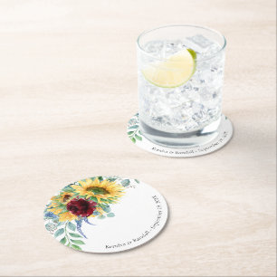 Rustiska solblommor och Ro Blommigt Bröllop Round Underlägg Papper Rund