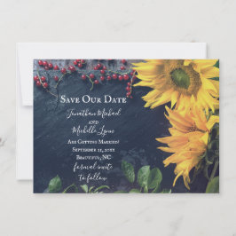Rustiska solblommor och skiffer Spara Bröllop Inbjudningar