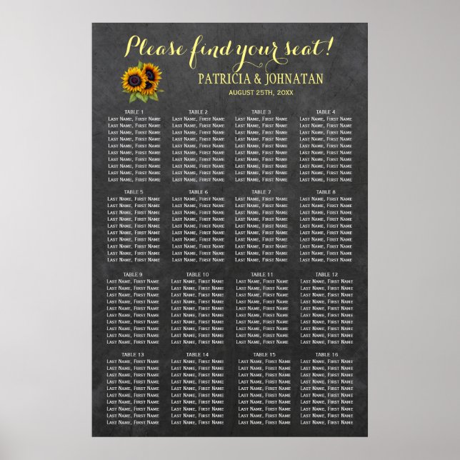 Rustiska solblommor, sitsort bröllop poster (Framsidan)