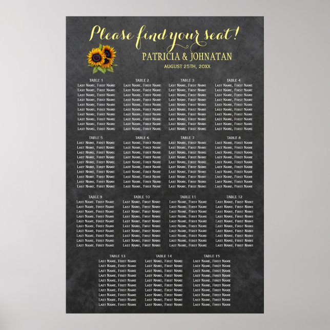 Rustiska solblommor, sitsort bröllop poster (Framsidan)