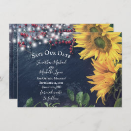 Rustiska solblommor, skiffer, Ljus Spara vårt datu Inbjudningar