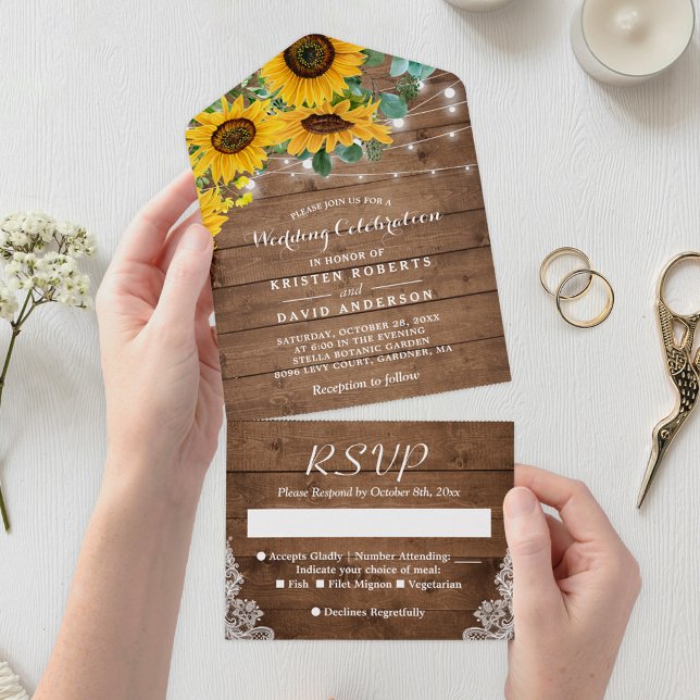 Rustiska solblommor String Ljus Snöre Bröllop (Capture the essence of rustic romance with this All In One Invitation.)