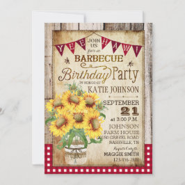 Rustiska solblommor Wood Gingham Checka födelsedag Inbjudningar