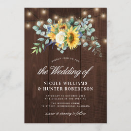 Rustiska solroseukalyptus string ljus bröllop inbjudningar