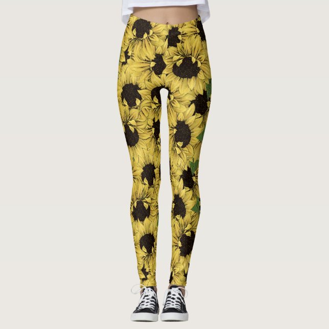 Rustiska solrosor över hela designlaggen leggings (Framsida)