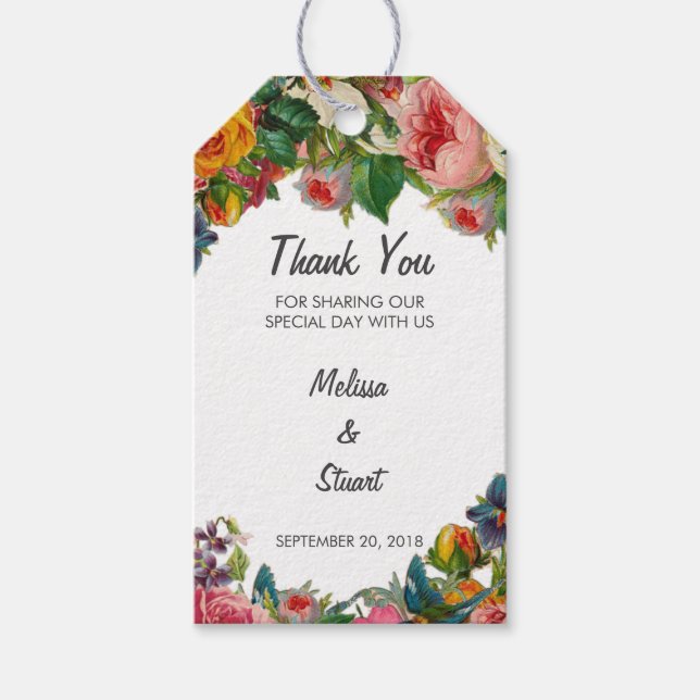Rustiska sommarblommor bröllop Tack Presentetikett (Framsidan)