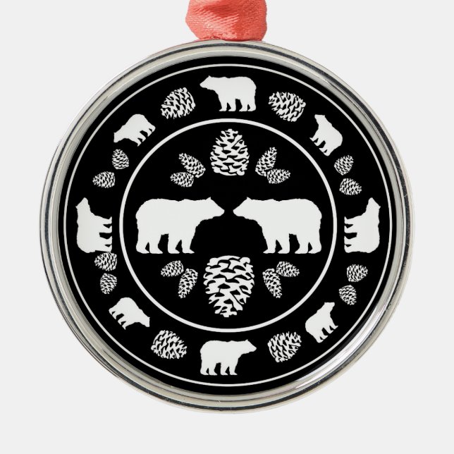 Rustiska svarta björn pinekon, runda ornament (Framsidan)