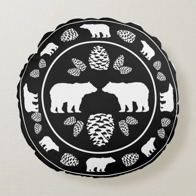 Rustiska svarta björn pinekonrunda kuddar (Framsidan)