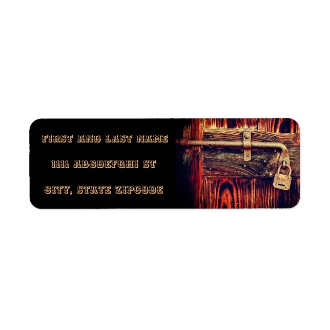 Rustiska träkorn med antika mässlinglås returadress etikett (Framsidan)