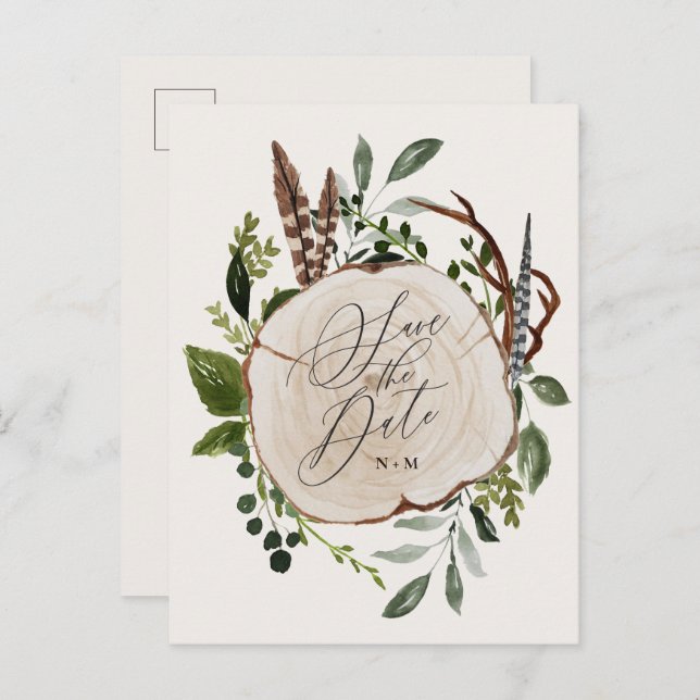 Rustiska träskiffer bröllop spara datum inbjudan (Fram/baksida)