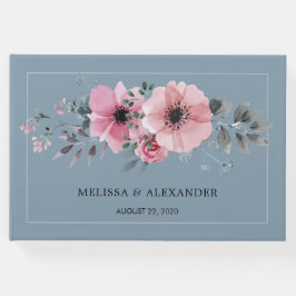 Rustiska vattenfärgade blommor, dammig blå Bröllop Gästböcker