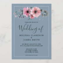 Rustiska vattenfärgade blommor, dammig blå Bröllop