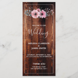 Rustiska vattenfärgade blommor på lingträ bröllop program