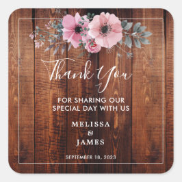 Rustiska vattenfärgade blommor, trä av Bröllop Tac Fyrkantigt Klistermärke