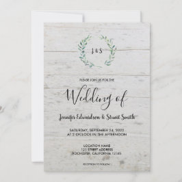 Rustiska vattenfärgade löv på trämonogram Bröllop Inbjudningar
