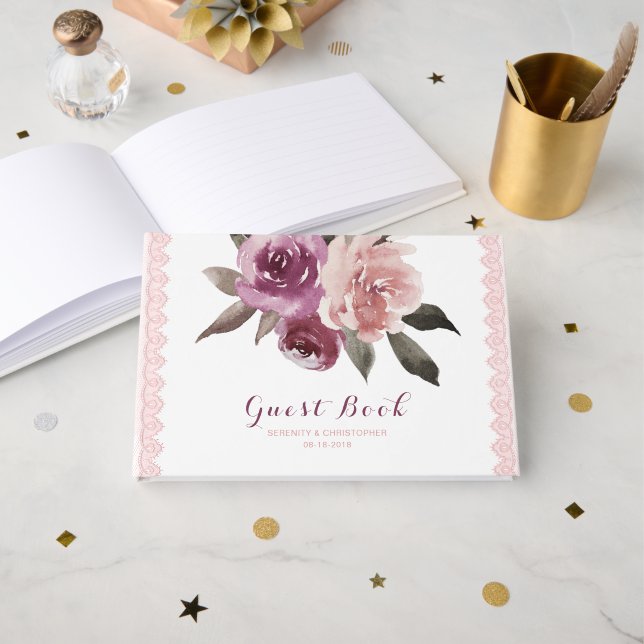Rustiska vattenfärgen blommigt snöre bröllop gäst  gästböcker (Framsida öppen)