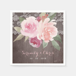 Rustiska vattenfärgen blommigt vintage snöre bröll pappersservett