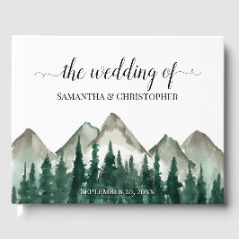 Rustiska vattenfärgsberg och Gräs Träd Bröllop Gästböcker