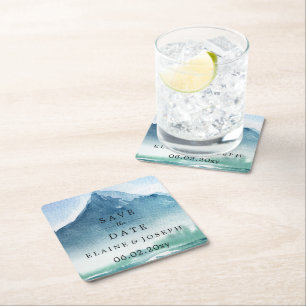 Rustiska vattenfärgsberg Sjö sparar datumet Underlägg Papper Kvadrat