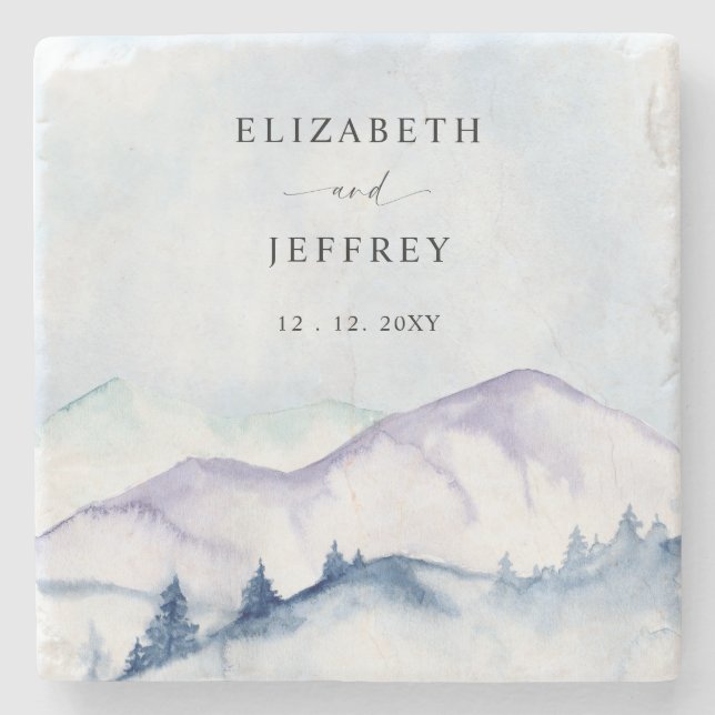 Rustiska vattenfärgsberg utomhus Gräs Bröllop Stenunderlägg (Framsidan)