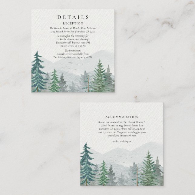 Rustiska vattenfärgsberget Grönten Gräs Träd Bröll Tilläggskort (Fram/baksida)