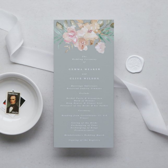 Rustiska vattenfärgsBlommigtar på Sage Grönt Bröll Program (Skapare uppladdad)