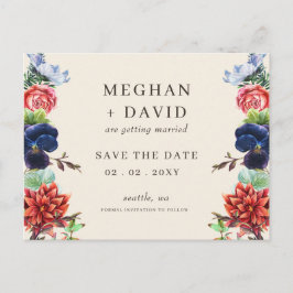 Rustiska vattenfärgsblommor Blommigt Bröllop Meddelande Vykort