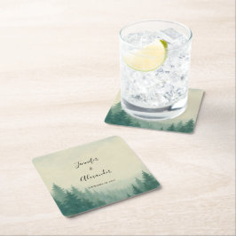 Rustiska vattenfärgsskogen gräs träd bröllop underlägg papper kvadrat