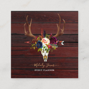RUSTISKA VATTENFLOMOR, BOHO SKULL+ARROW FYRKANTIGT VISITKORT