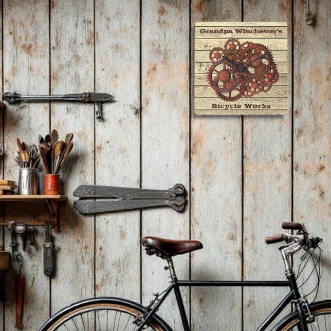 Rustiska växlar, raketer Steampunk Stil Square Wal Fyrkantig Klocka (square wall clock template design)