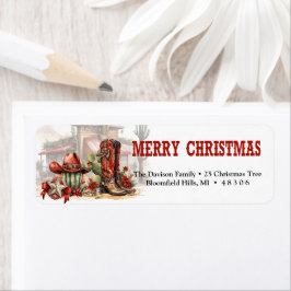 Rustiska westerna cowboystövlar och hatt jul returadress etikett