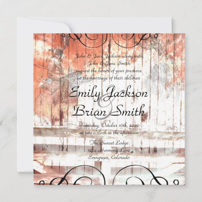 Rustiska westerna inbjudningar till bröllop med co (Framsida)