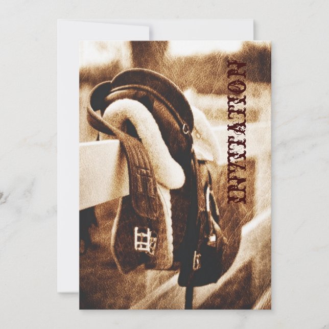 Rustiska westernare cowboysadel bröllop inbjudningar (Framsida)