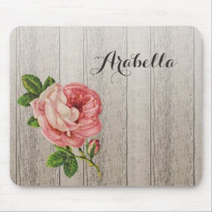 Rustiskt avvanda träets Vintage Rosa ros med Namn Musmatta