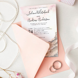 Rustiskt bergsområde Vattenfärg Rosa Himlar Bröllo Inbjudningar