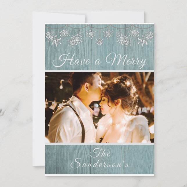 Rustiskt blått grönt - Helgdag för foto-jul Julkort (Framsida)