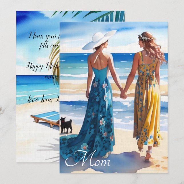 Rustiskt blått och Gult Mors dag-kort för vattenfä (Fram/baksida)