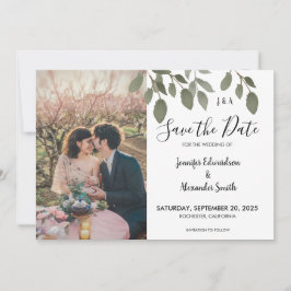 Rustiskt botaniskt monogram foto Spara datum Inbjudningar