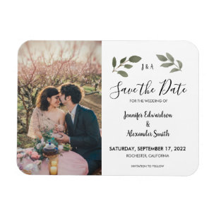 Rustiskt botaniskt monogram foto Spara datum Magnet