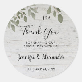 Rustiskt botaniskt monogram Tack bröllop Runt Klistermärke