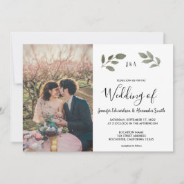 Rustiskt botaniskt monogrammat foto Bröllop Inbjudningar