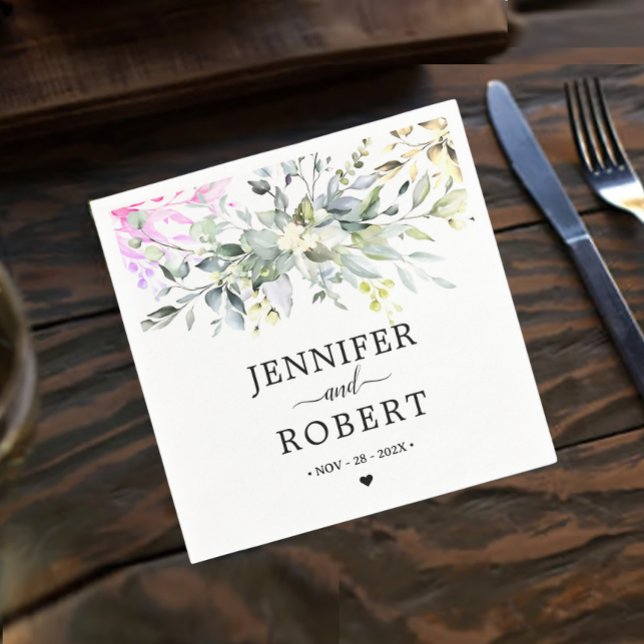 Rustiskt botaniskt tema | Eucalyptus Bröllop Pappersservett (Enhance your wedding table decor with our Rustic Botanical Eucalyptus Greenery Wedding Napkins.)