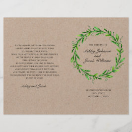 Rustiskt bröllopsprogram. Land grönt botaniskt