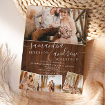 Rustiskt brun chic, skript 5 foton bröllop inbjudningar<br><div class="desc">Rustiskt brun träskript bröllop med 5 fotorutnät.</div>