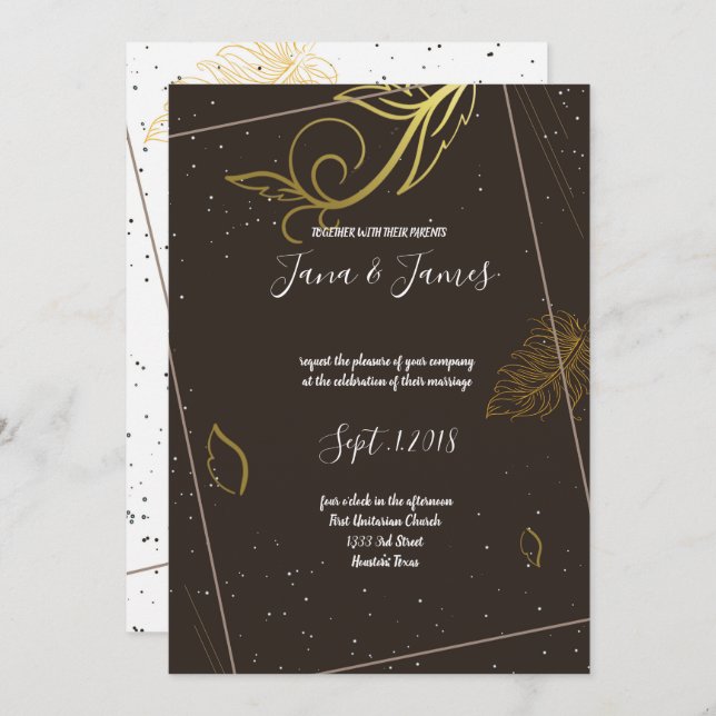 Rustiskt brun och vit inbjudningar (Fram/baksida)