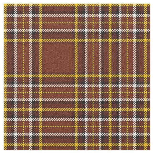 Rustiskt brun plaid, med guld/vit/svart rand tyg (Närbild)